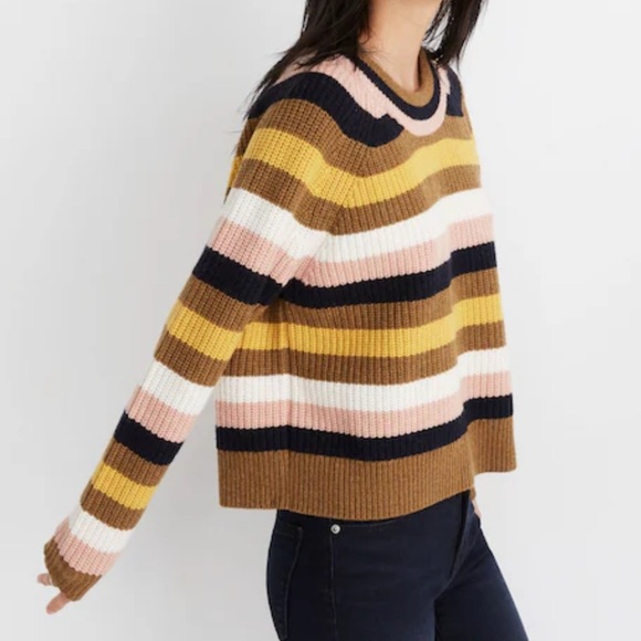 Madewell Striped Tilden Pullover Sweater Merino Wool Blend Size Small - Picture 13 of 13